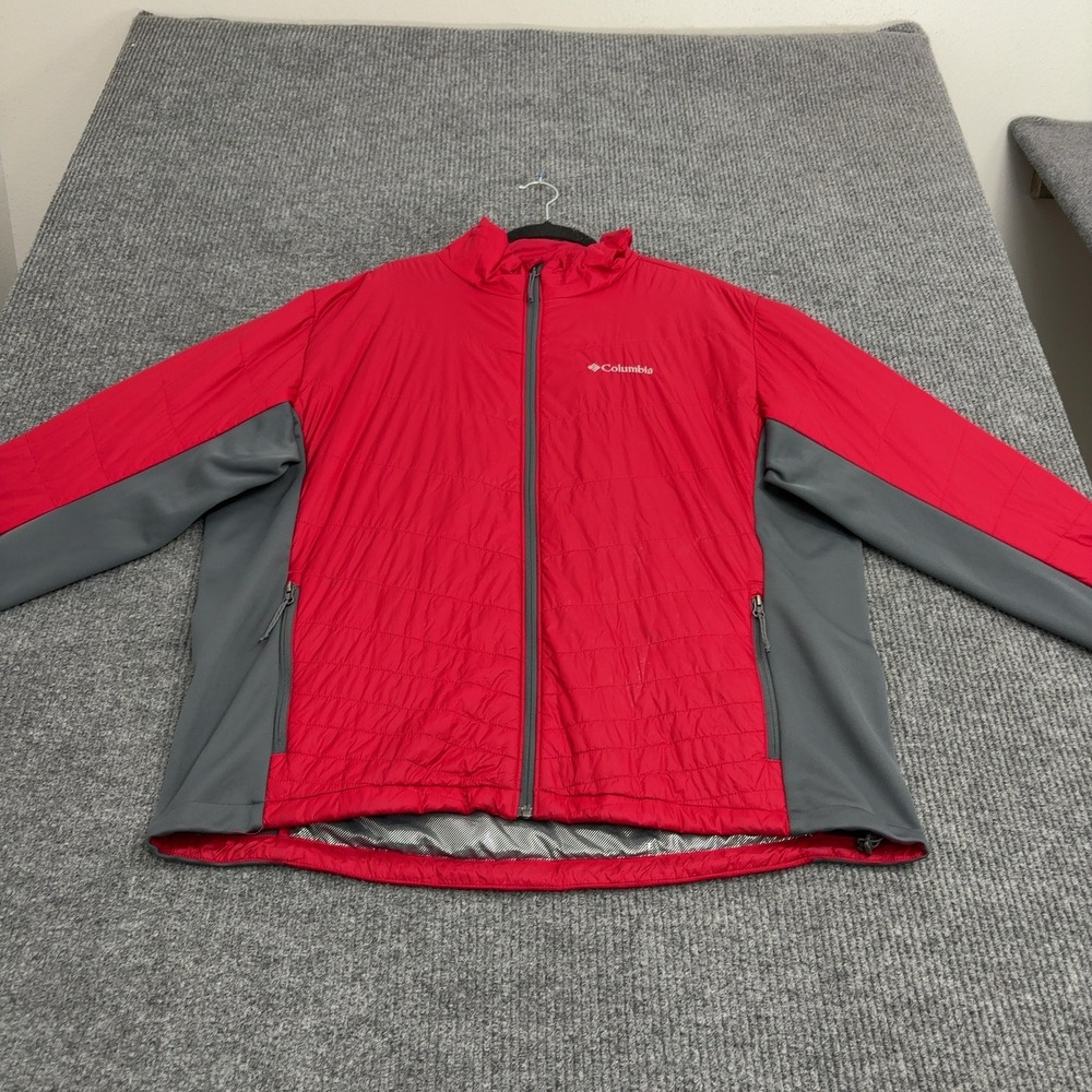 Columbia Jacket Mens XL Red Nylon Omni-Heat Puffer Full Zip Gorpcore Outdoor